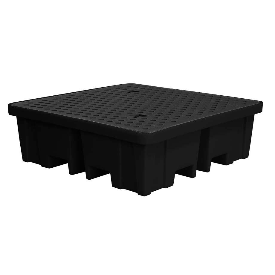 (Clearance) Black Plastic 4 Drum Spill Pallet With 4-Way Forklift Entry - BP4FW ||To Hold 4 Drums (Copy)