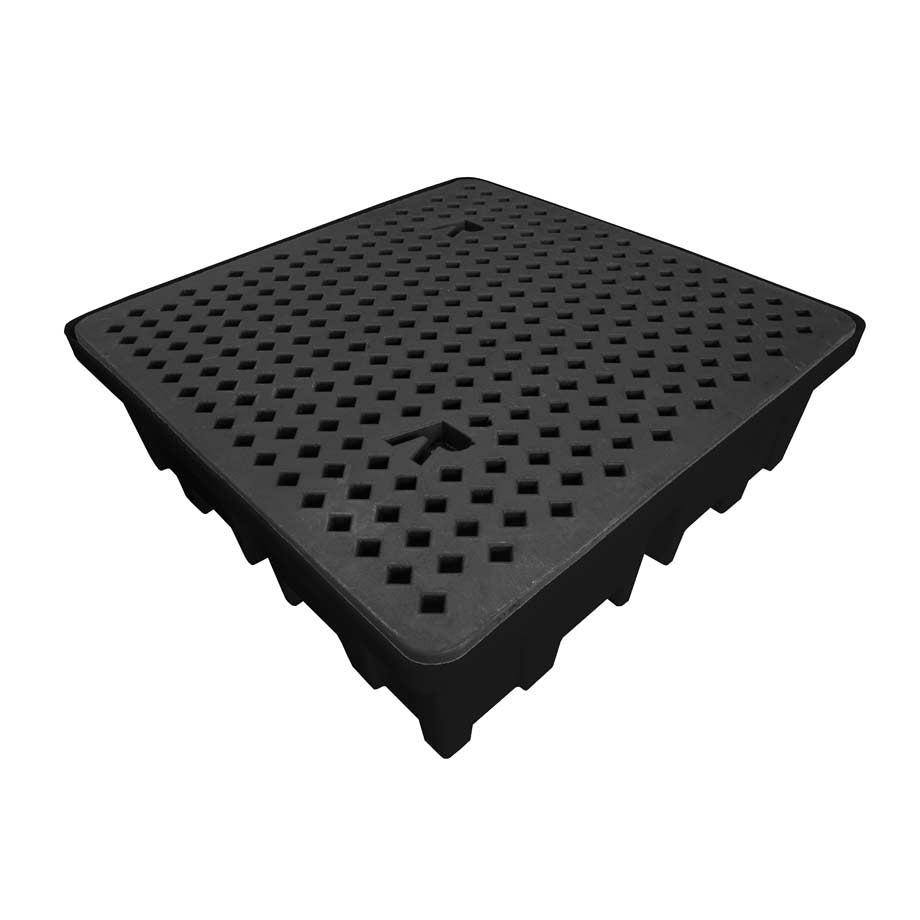 (Clearance) Black Plastic 4 Drum Spill Pallet With 4-Way Forklift Entry - BP4FW ||To Hold 4 Drums (Copy)
