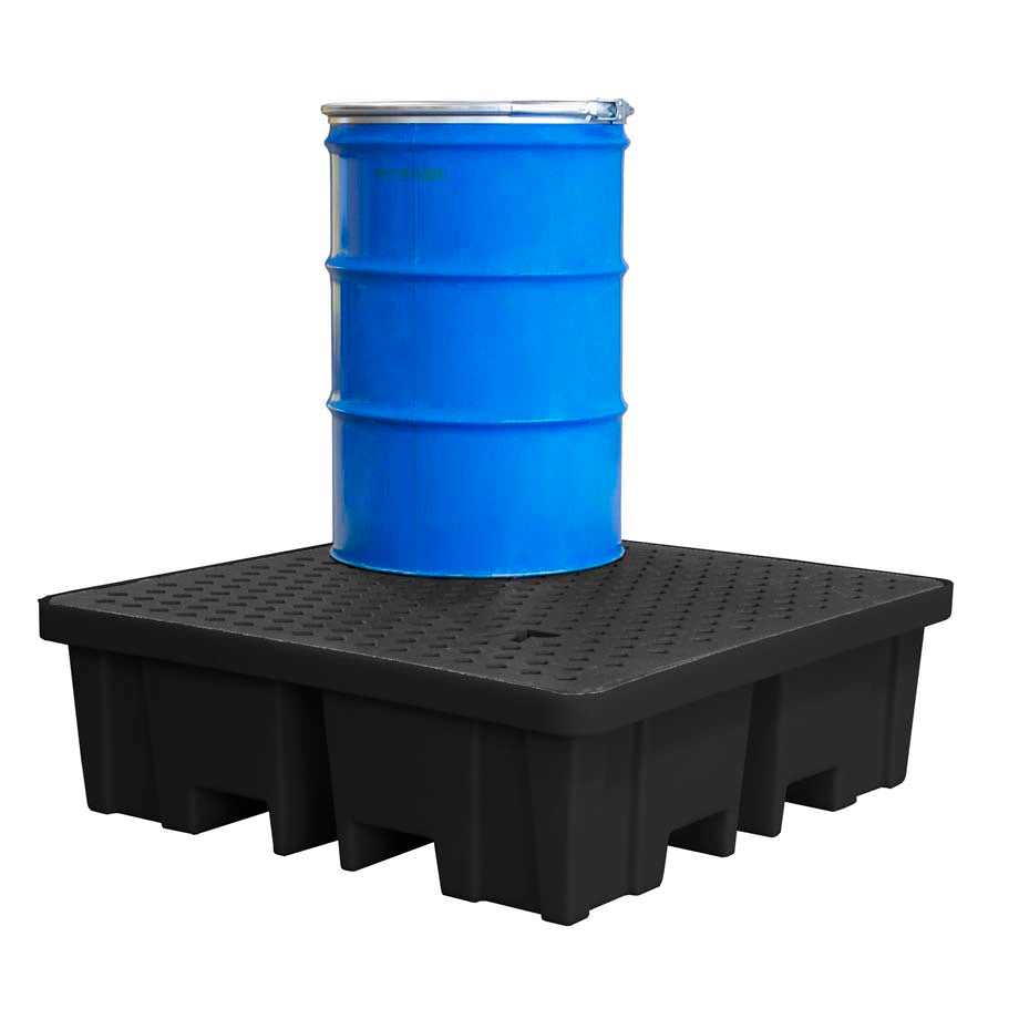(Clearance) Black Plastic 4 Drum Spill Pallet With 4-Way Forklift Entry - BP4FW ||To Hold 4 Drums (Copy)