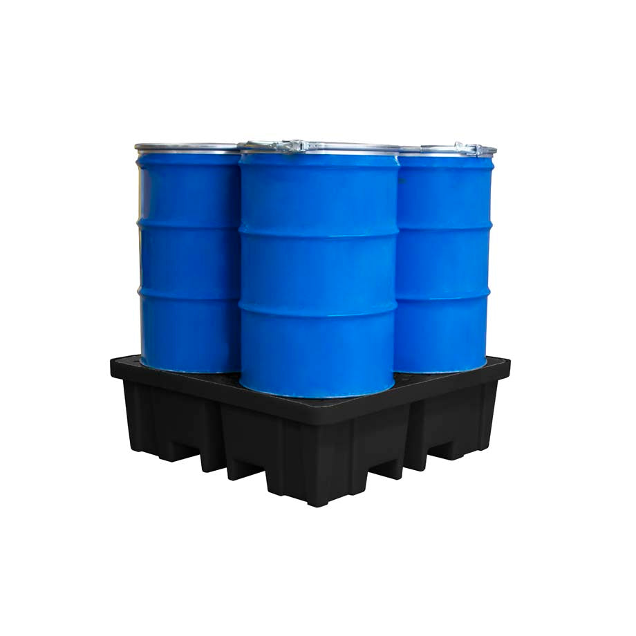 (Clearance) Black Plastic 4 Drum Spill Pallet With 4-Way Forklift Entry - BP4FW ||To Hold 4 Drums (Copy)