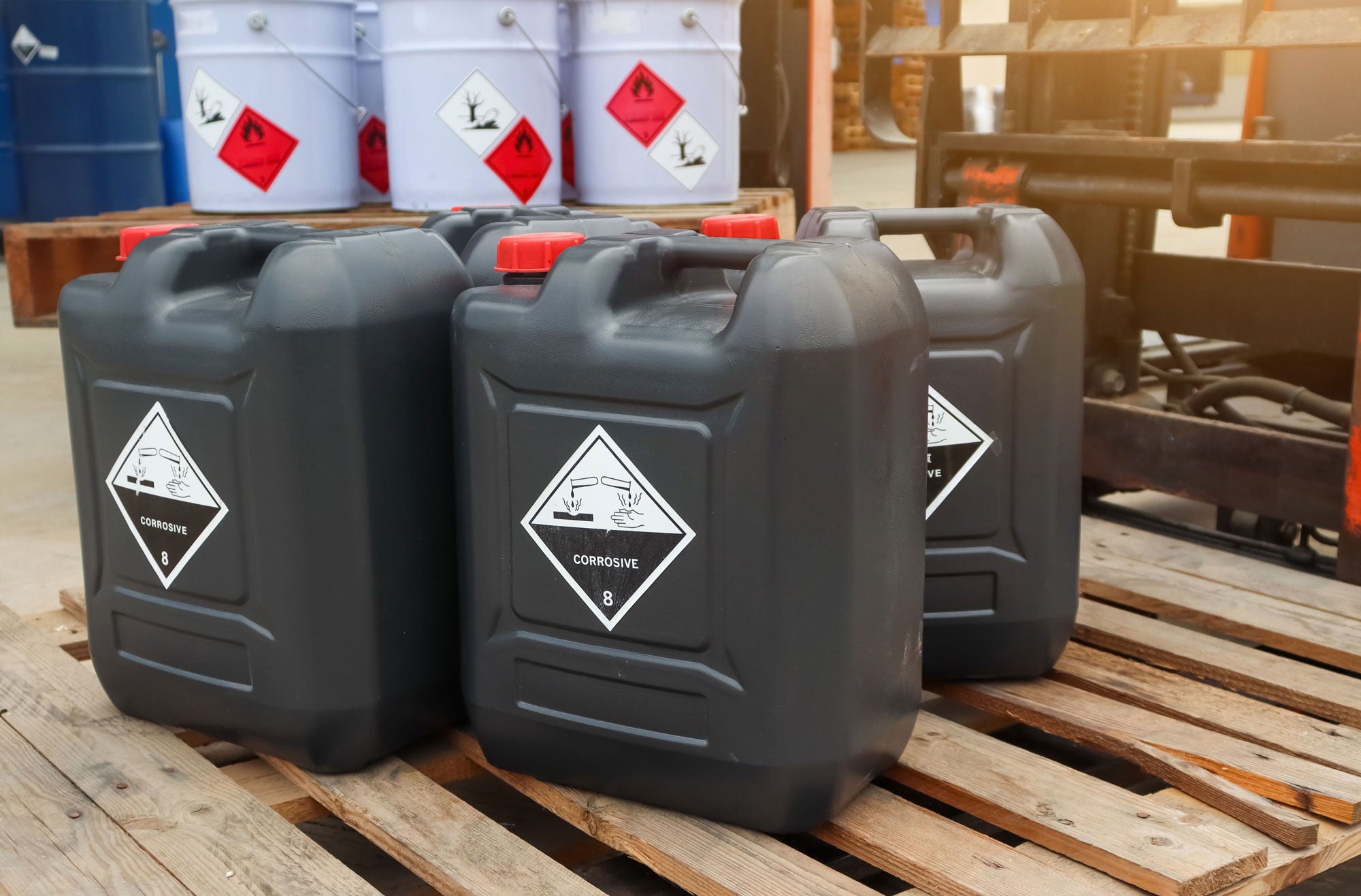 Corrosive liquids inside containers