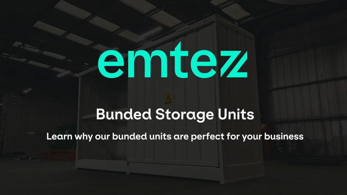 Load video: Bunded storage unit presentation, demonstrated by Ben Seddon the UK & Ireland Sales Manager for Emtez UK.