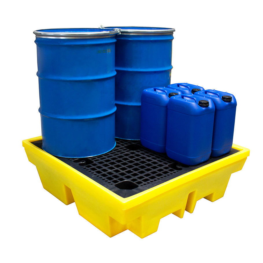 (Clearance) Yellow Plastic 4 Drum Spill Pallet - BP4 ||To Hold 4 Drums