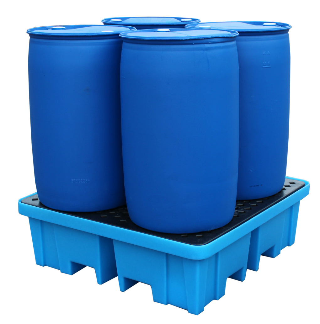 (Clearance) Plastic 4 Drum Spill Pallet With 4-Way Forklift Entry - BP4FW (Blue) ||To Hold 4 Drums