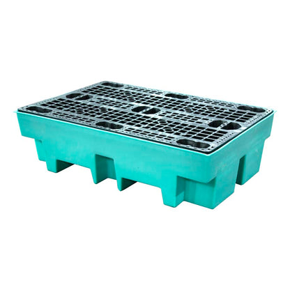 (Clearance) Teal Double Drum Spill Pallet - BP2 || 240ltr Sump Capacity