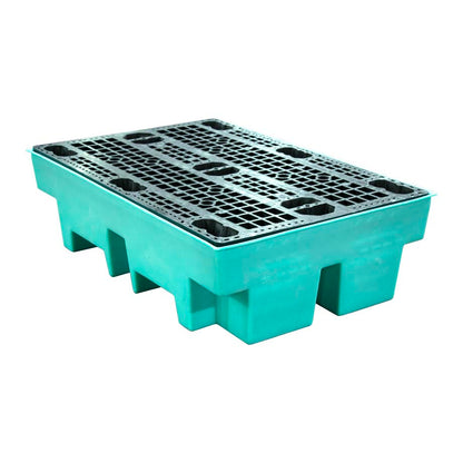 (Clearance) Teal Double Drum Spill Pallet - BP2 || 240ltr Sump Capacity