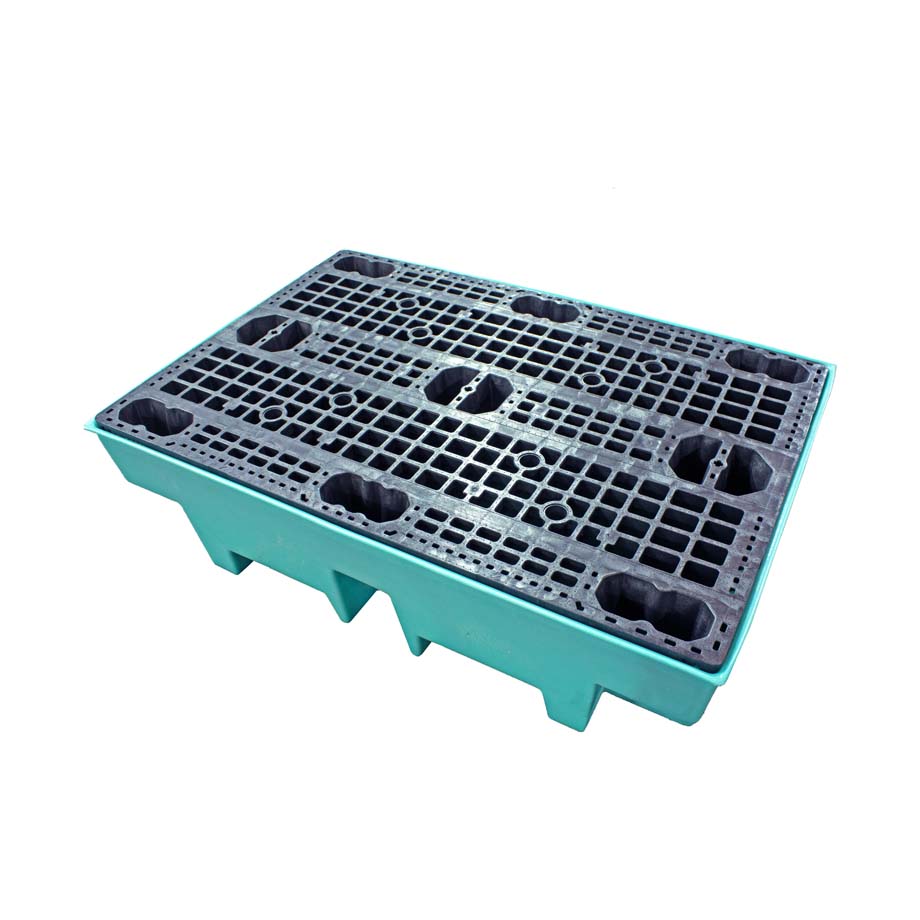 (Clearance) Teal Double Drum Spill Pallet - BP2 || 240ltr Sump Capacity