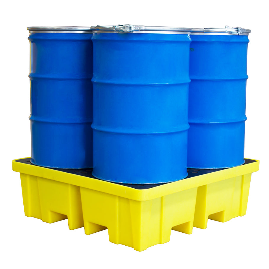 Plastic 4 Drum Spill Pallet With 4-Way Forklift Entry - BP4FW ||To Hold 4 Drums