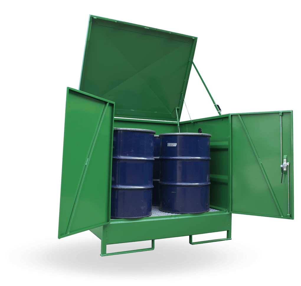 VD4D - Vertical Steel 4 Drum Bunded Spill Containment Pallet with Doors