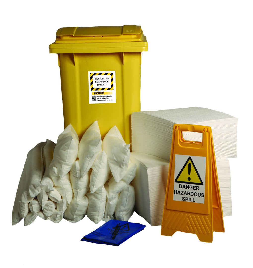 360ltr Oil Selective Spill Kit Two Wheel Bin with Hinged Lid - OS360SK || Absorbs Hydrocarbons but repels water