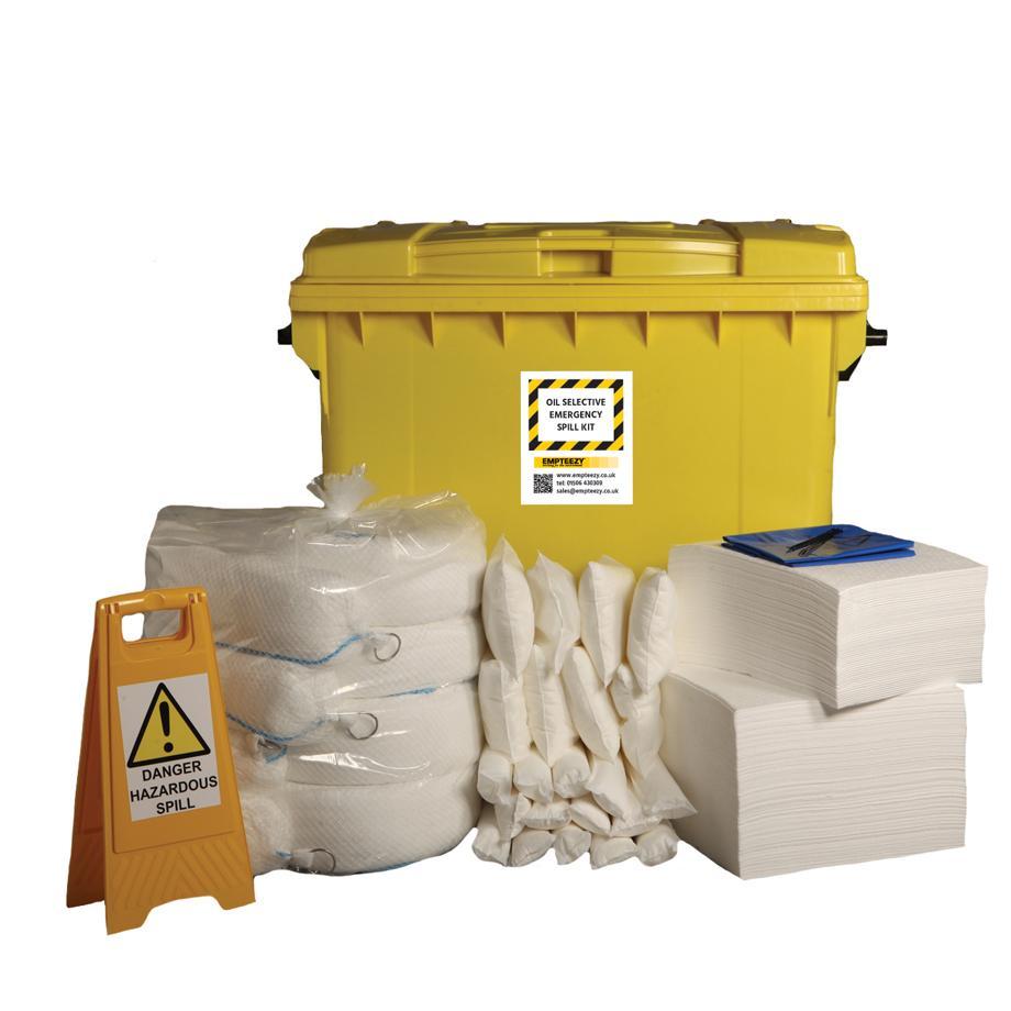 600ltr Oil Selective Spill Kit Four Wheel Cart with Hinged Lid - OS600SK || Absorbs Hydrocarbons but repels water